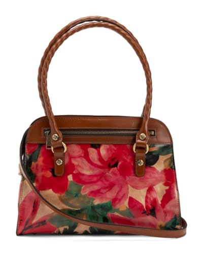 Image of Patricia Nash Calvi Leather Satchel with Crossbody Strap, Spring Multi Floral, 12.5 x 9.5 Inches