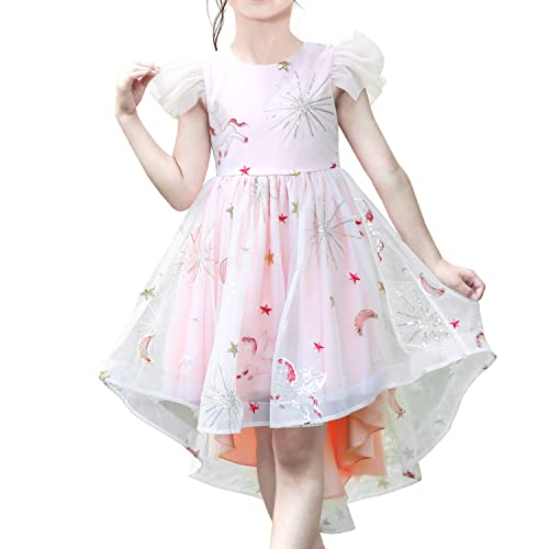 Sunny Fashion Girl Dress Pink Tulle Sequin Unicorn Star Moon Party Ruffle
