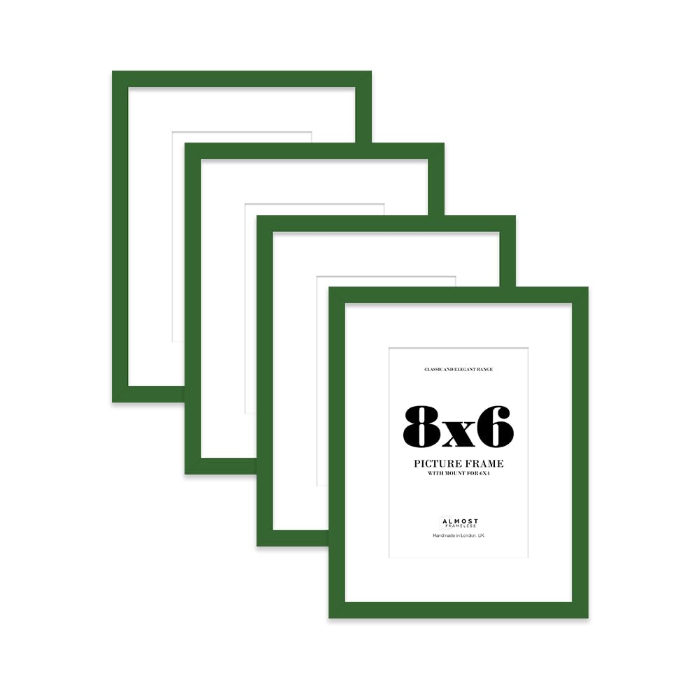 Green Picture Frame 8x6 With 6x4 Mount for Photos - Wall & Table Display, Landscape or Portrait, 4 Pack — image 1