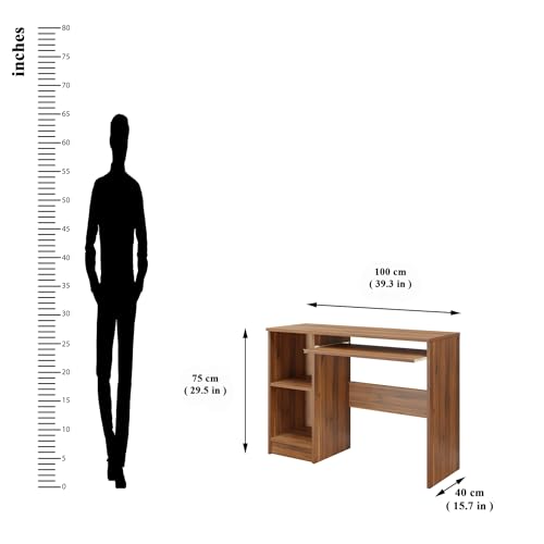 Image of VIKI Engineered Wood Computer Table, Study Table, Desks with 2 Open Storage, Keyboard Tray for Adults /Students, Office Home | ZULUK | Brussel Walnut, 100W x 75H x 40D | 1 Year Warranty
