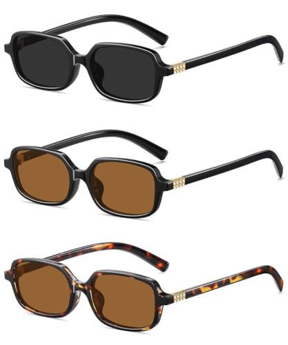 Retro Rectangular Sunglasses for Women Trendy Funny Vintage Fashion Narrow Small 90s Sunnies(3 Pack)