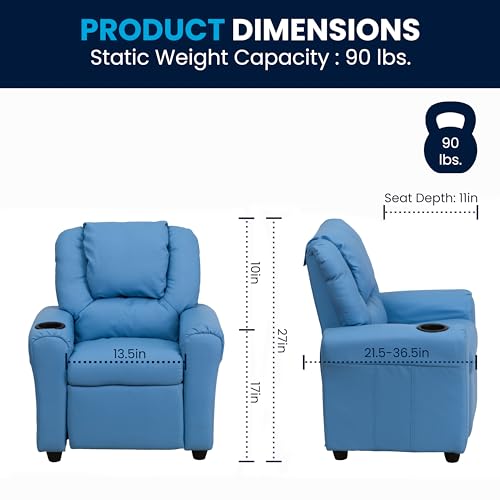 Image of Flash Furniture Vinyl Kids Recliner, Cup Holder, Light Blue