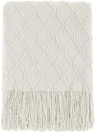 BOURINA Throw Blanket Textured Solid Soft Sofa Couch Cover Decorative Knitted Blanket, 50" x 60" Beige