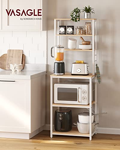 VASAGLE Scaffale Cucina, Mobile Cucina, Scaffale per Microonde, 6 Ripiani, 6 Ganci, Struttura in Acciaio, Stile Rustico, 40 x 60 x 167 cm, Rovere Dorato e Bianco Nuvola KKS024W09 - Immagine 1