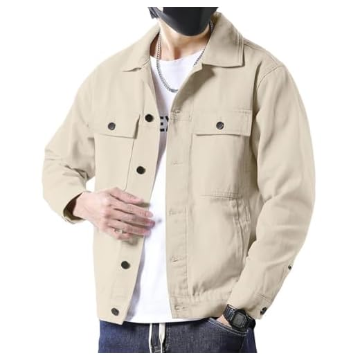 SANGTREE Jaqueta jeans masculina leve de algodão, Bege, 3G
