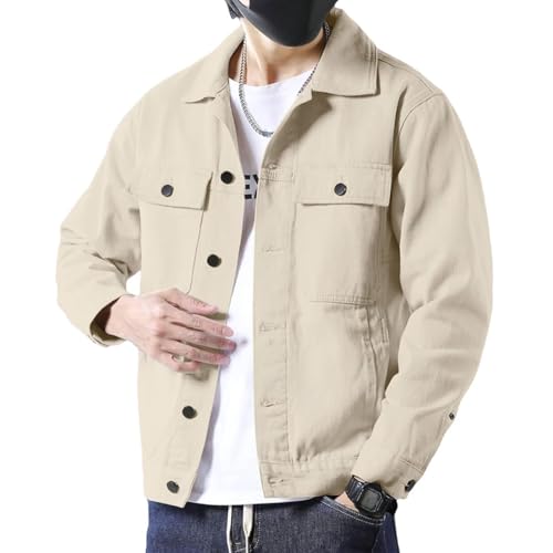 Image of SANGTREE Men's Trucker Jacket Lightweight Jacket Cotton Casual Outerwear With Pockets