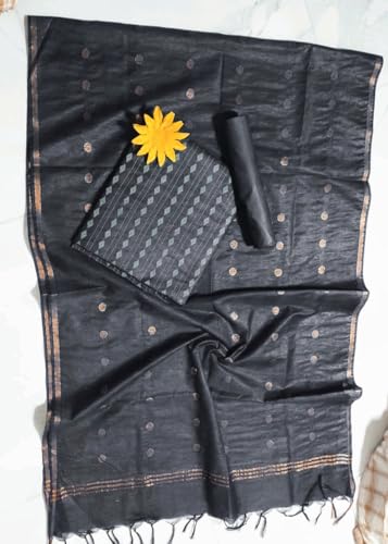 Image of STB-SILK TEXTILES BHAGALPUR Women's Bhagalpuri Cotton Silk Unstitched Salwar Suit Dress Material With Dupatta