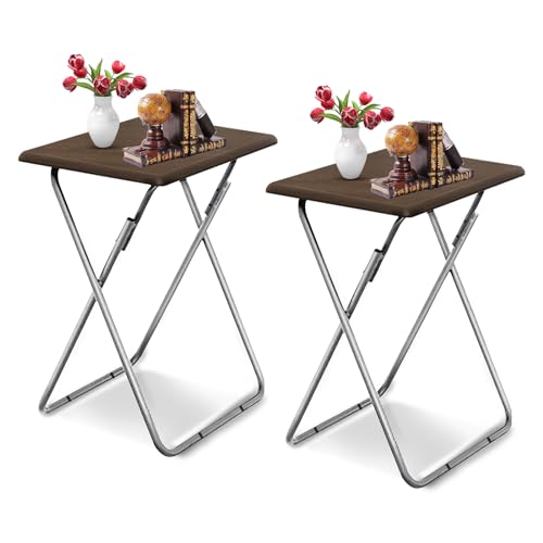 Image of Garden 4 you Folding TV Tray Table on Bed & Sofa,TV Dinner Tray with Sturdy MDF,25In Portable Table with No Assembly Required （Walnut,2PC）