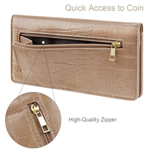 Image of Wallet Women Bifold Faux Crocodile Leather Slim Thin Long Wallets