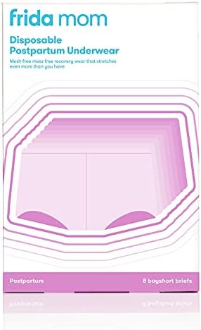 FridaBaby Frida Mom Disposable Postpartum Underwear (Without pad) | Super Soft, Stretchy, Breathable, Wicking, Latex-Free, Boyshort Cut | Regular (8 Count), 28 – 42 Inch