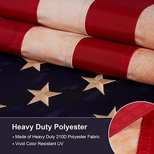 Image of SYII Vintage Tea Stained American Flag 3x5 Feet, Embroidered Stars Double Stitched Stripes and Brass Grommets, Durable Heavy Duty Polyester USA 250th Anniversary Decoration