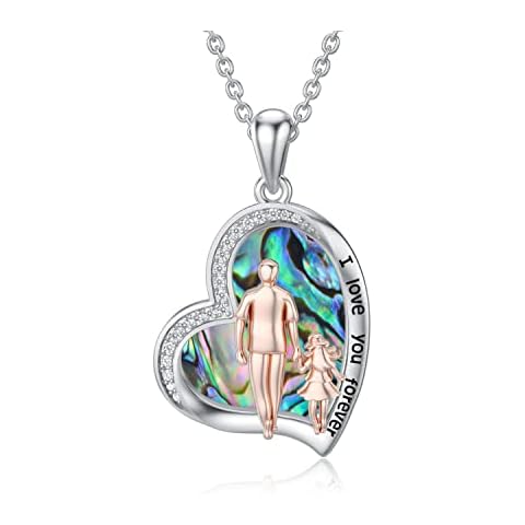 Father Daughter Necklace from Dad Mama with Abalone Shell I Love You Forever Father Daughter Pendant Jewellery Gift for Daughter Cover