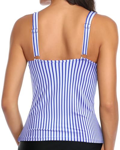 Image of Ruffle V Neck Tankini Top Only Women Tummy Control Swimsuit Tank Top | Removable cups for custom bust lift, Blend soft spandex to stretch easily