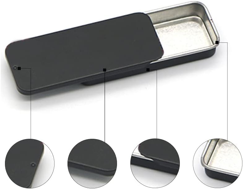 Miniatura 6 de Duehut 3 unidades de mini cajas de lata de metal, con tapa deslizante, rectangulares, 8 x 3,4 x 1 cm, color plateado, negro, blanco, estilo moderno,