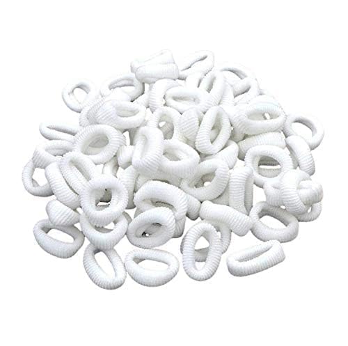 Mini Hair Elastics, 100 Pack Multicolour Ponytail Holders, Small Rubber Bands for Kids and Women (WHITE)-image-4