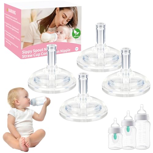 Sippy Spouts for Philips Avent Anti-Colic Baby Bottles, Food Grade Soft Silicone Straw Cup Nipples, [Variable Flow] [Spill-Proof] [BPA-Free],6m+, 4 Count (Straw Nipples)