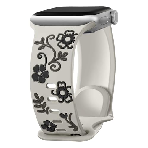 コンパチブル アップルウォッチ バンド シリコン かわいい花柄 インレイ 40mm 44mm 46mm 42mm 45mm 41mm 38mm 49mm 対応 スポーツ/メンズ/レディース For Apple watch Series 11 10 9 8 7 6 5 4 3 2/ SE3 SE2 SE1 /Ultra3 2 1用