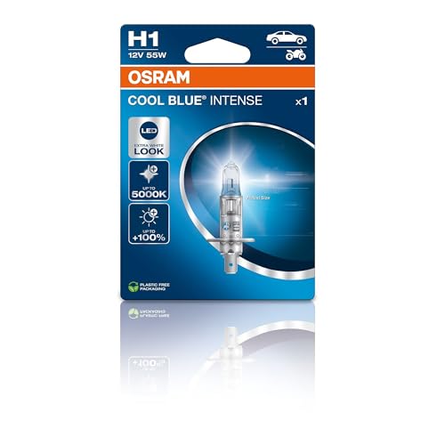 OSRAM COOL BLUE INTENSE H1 +100% mehr Helligkeit bis zu 5.000K Halogen-Scheinwerferlampe LED-Look Einzelblister (1 Lampe)