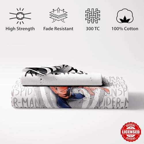 Image of Sassoon Marvel Spiderman (Amazing) Digital Printed, Cotton Single Bedsheet, 300 TC, 1 Pillow Cover, Fade Resistant, Bedsheet for Kid's Bedroom, (1.50m X 2.35m)