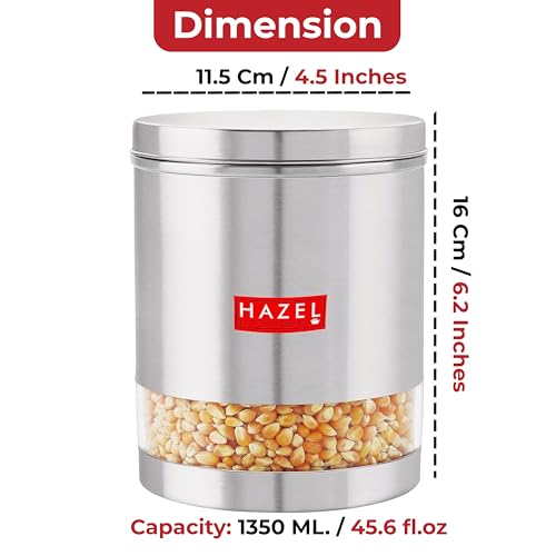 Image of HAZEL Stainless Steel Transparent Wide Mouth Container, 1350 ml Kitchen Storage Jars, Set of 2