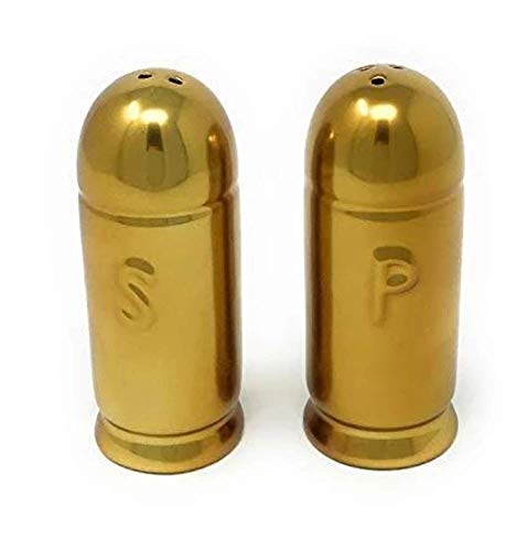 Ceramic Bullet Salt and Pepper Shakers - Gold Tone - 1.5" x 1.5"