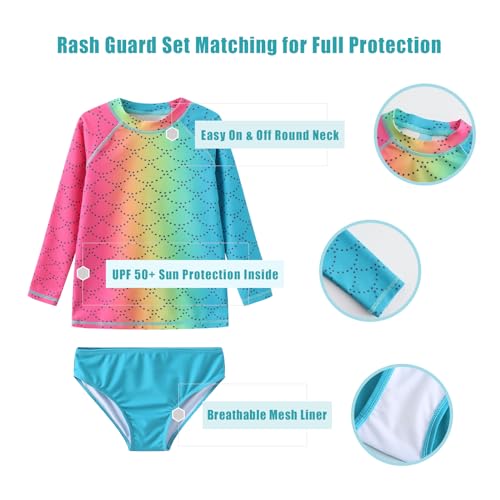 Image of Girls 3 Piece Swimsuits Set Long Sleeve Rash Guard for Girls Tankini Bathing Suits Beach Swimwear 3-16 Years