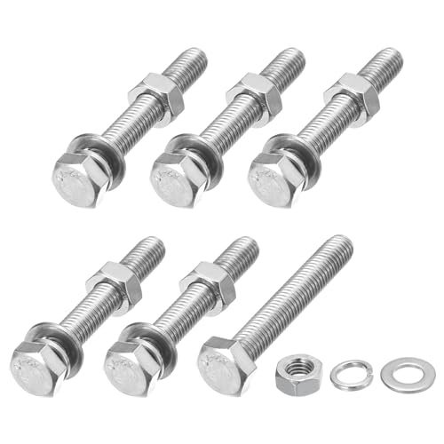 Image of METALLIXITY Hex Head Screws Bolts, Nuts, Flat & Lock Washers Kits (M8-1.25x55mm) 6 Set, Stainless Steel Fully Threaded Machine Screws Bolt Set - for Home Appliance Equipment