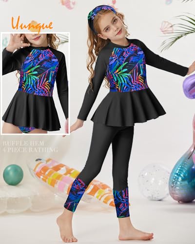 Image of GRACE KARIN Girls Long Sleeve Swimsuit Mermaid Bathing Suit Rash Guard Swimwear 4 Piece Size 5-12