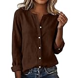 Womens Tops Summer Cotton Lines Shirt Casual Long Sleeve Blouse V Neck Button Down Shirts Ladies Business Dressy Blouses Fashion Solid Loose Ladies Tops Trendy Tunic Work Office Top