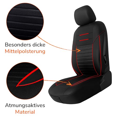 Upgrade4cars Autositzbezüge Set für die Vordersitze Version 2026 | Auto-Schonbezüge Universal in Rot für Fahrersitz & Beifahrer | Autozubehör Innenraum Deko