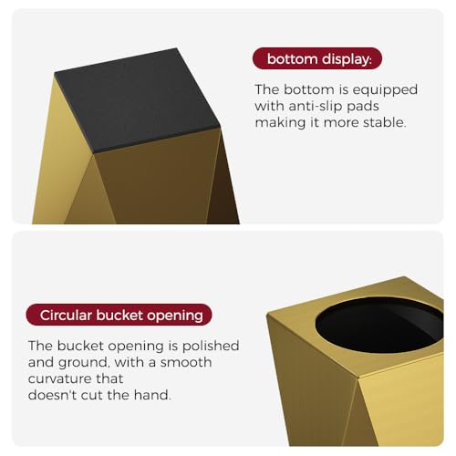 Image of 2.6GAL Gold Bathroom Trash Can,Brass Tarsh Can,Open Top,Decorative Trash Can,Waterproof,Double-Layer with Inner Lining for Bathroom,Bedroom,Office,Living Room,Hotel (Gold)