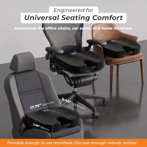 Image of Orthopedic Coccyx Seat Cushion for Tailbone Pain |5-Year Warranty |Memory Foam Chair Pad for Sciatica, Hip, Back, Pregnancy Pain Relief | Office Chair and Car Seat |Upto120 Kg (Black)