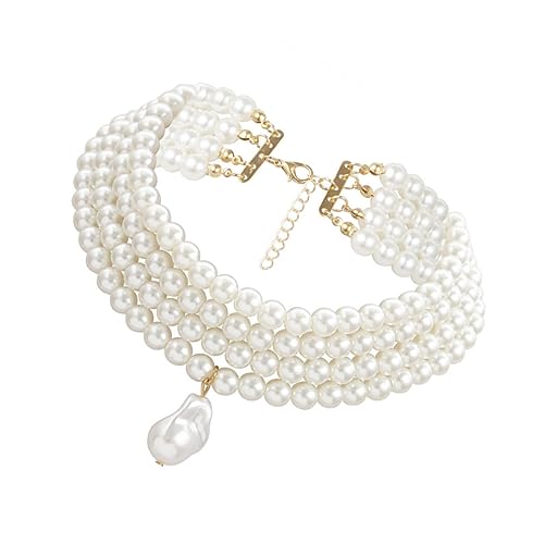 LALADEFIEE Collier Femme Ras Du Cou Élégant Pendentif Décoratif Simple Imitation de Perles Accessoire de Mode pour Soirées et Fêtes