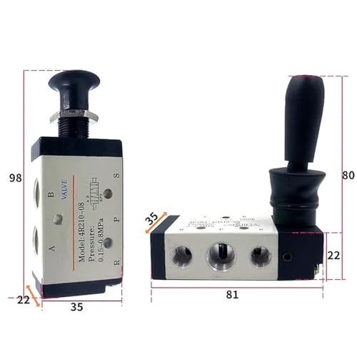 Válvula manual neumática 4H210-08 de control de 5/2 vías con racor PC de 6mm y silenciadores 6