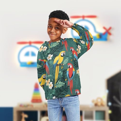 JUNZAN Cute Macaw Green Little Boys Hoodie Sweatshirt Long Sleeve Kids Hoodies Boys Athletic 4T4