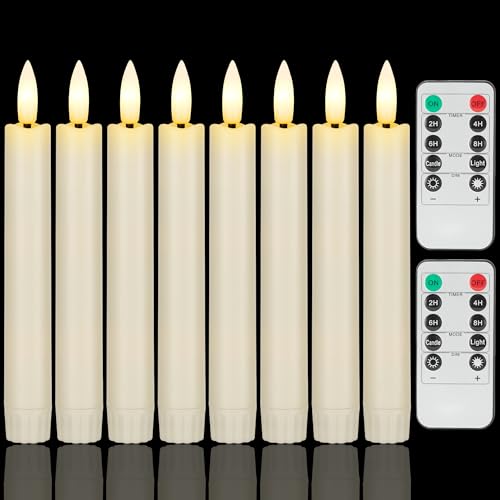 Image of 6.4 Inch Flameless Taper Candles with Remote Timer, Short Flickering Battery Operated Candles, Ivory Decorative Led Flameless Candlesticks for Weeding Home Party Festival, 8 Pack