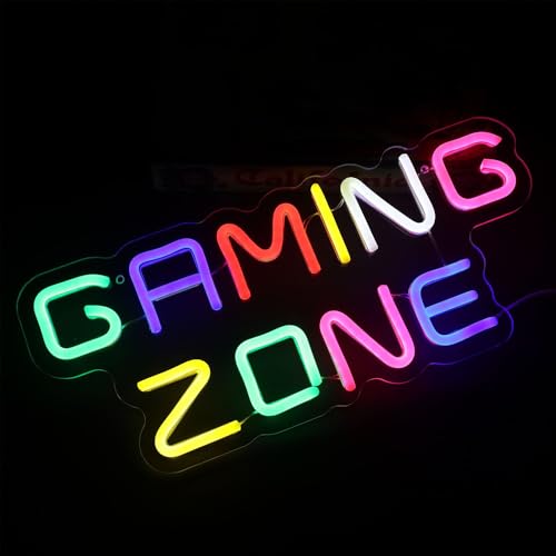 HOVCEH Gaming Zone, Insegna luminosa al Neon, Insegna al Neon da Parete con USB Alimentazione per Sale Giochi, Regali per Giocatori Adolescenti e Adulti (Area Giochi)
