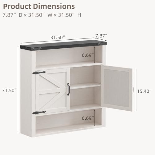 Image of Bathroom Wall Cabinet, Farmhouse Medicine Cabinet with Adjustable Shelves and 2 Barn Doors, Wall Mounted Over the Toilet Storage Cabinet for Bathroom, Laundry Room, Kitchen, Rustic White and Black