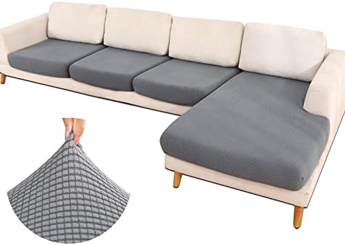 MINJIATEX Sectional Couch Covers L Shape 4 Pieces Washable Chaise Couch Covers for Sectional Sofa L Shape,Stretch Sectional Sofa Covers for Dogs Pets Protector Furniture (Grey, 3 Seater + 1 Chaise)