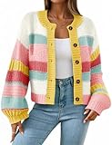 Saodimallsu Womens Striped Chunky Cardigan Sweaters Button Up Fall Trendy Color Block Long Sleeve Knit Sweater Coats Yellow