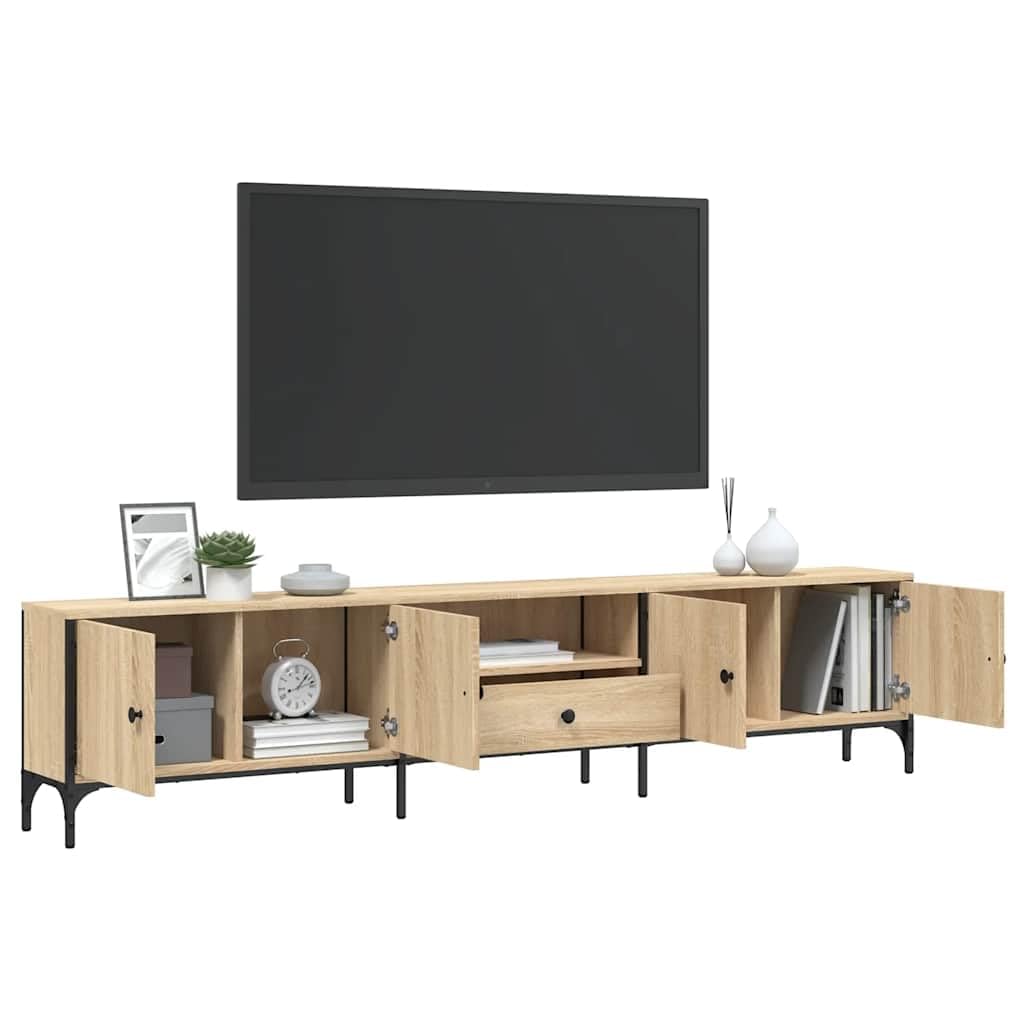 TV-Schrank Sonoma-Eiche mit Schublade 200x25x44cm Holzwerkstoff Metallrahmen Stauraum Lowboard Wohnzimmer Schlafzimmer