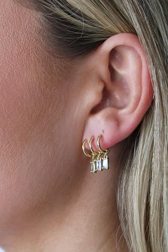 Triple Hoops Earrings with Diamond - 18k Gold Plated Triple Hoop Earrings, Layered Look, Diamond, Earrings for Women 6