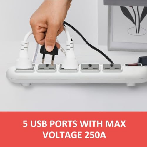 Image of SP50 - 5-Socket Power Strip | Surge Protection, Copper Cable & Reset Switch | 2m ABS Body, 3-Year Warranty