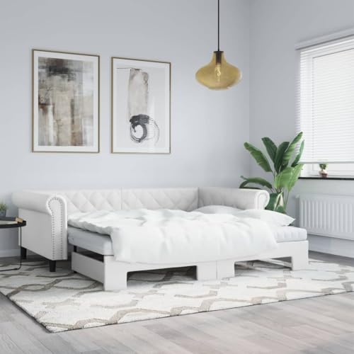 vidaXL Tagesbett, Ausziehbar Schlafsofa mit Lattenrost, Bettsofa Gästebett für Schlafzimmer Wohnzimmer, Sofa Bett Ausziehbett, Weiß 90x200 cm Kunstleder