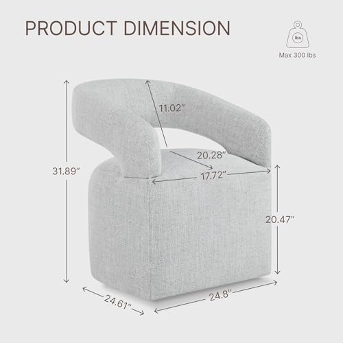 Image of KISLOT Upholstered Dining Chairs Set of 1, Modern Arm Kitchen & Dining Room Chairs with Hidden Casters, Linen Fabric Padded Rolling Chairs, Sturdy Wood Frame, 300 lbs Capacity, Light Grey
