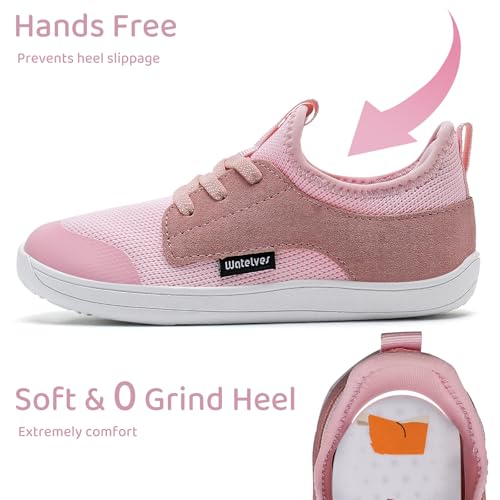 WateLves Toddler Little/Big Kid Wide Barefoot Shoes Boys Girls Minimalist Sneakers Splay Naturally Lightweight Breathable Running Tennis Shoes (Pink, 34) by WateLves - Used condition - Image 2