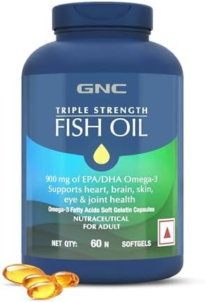 GNC Triple Strength Fish Oil 1500mg Omega-3 with 900mg EPA & DHA | 60 Softgels | For Heart, Healthy Cholesterol, Joint Comfort, Focus & Vision | Enteric-Coated for No Fishy Aftertaste |USA Formulated