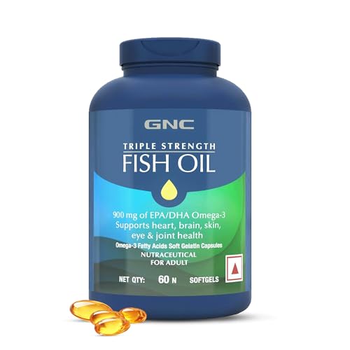 Image of GNC Triple Strength Fish Oil 1500mg Omega-3 with 900mg EPA & DHA | 60 Softgels | For Heart, Healthy Cholesterol, Joint Comfort, Focus & Vision | Enteric-Coated for No Fishy Aftertaste |USA Formulated