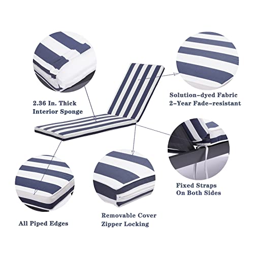 Icwusa Beach Lounge Chair Set Of 2,Outdoor Patio Chairs With Uv Resistant Cushions,Sunbathing Chair With 5 Adjustable Position,All Weather Reclining Lawn Chairs,Gray+Blue White Stripes #TOP1