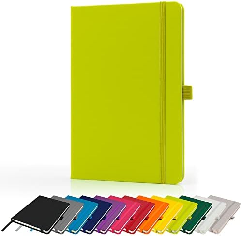 Premium A5 Notebook New Lined Hardback Journal with Pen Loop, 196 Page, Elastic Closure and Ribbon Marker Notepad Note Book Notes Pad (Silver)